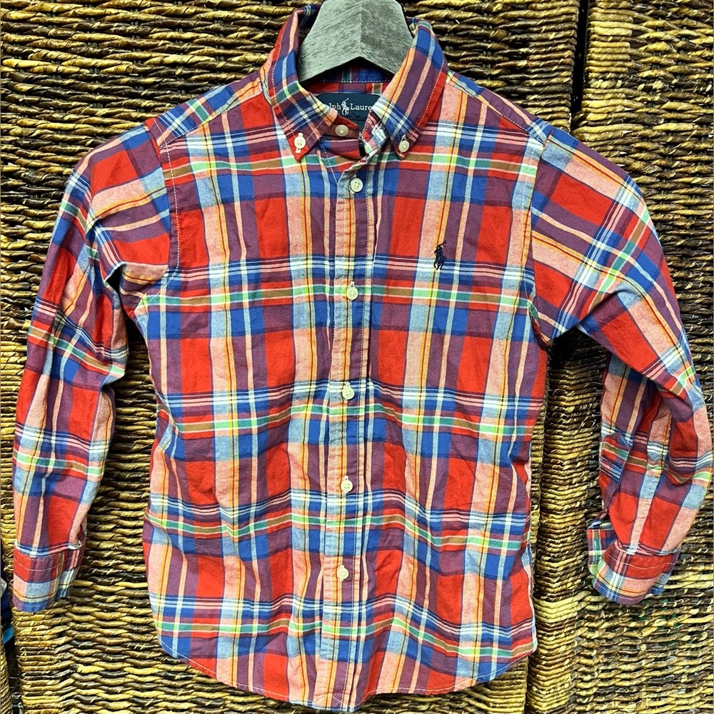 Ralph Lauren-Red and‎ Blue Casual Button Down Shirt-Size:5